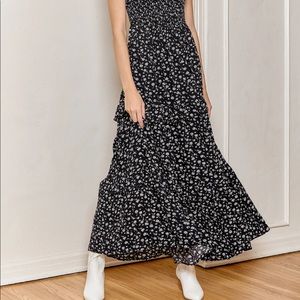 LuLu’s Navy Blue Floral Print Ruffled Maxi